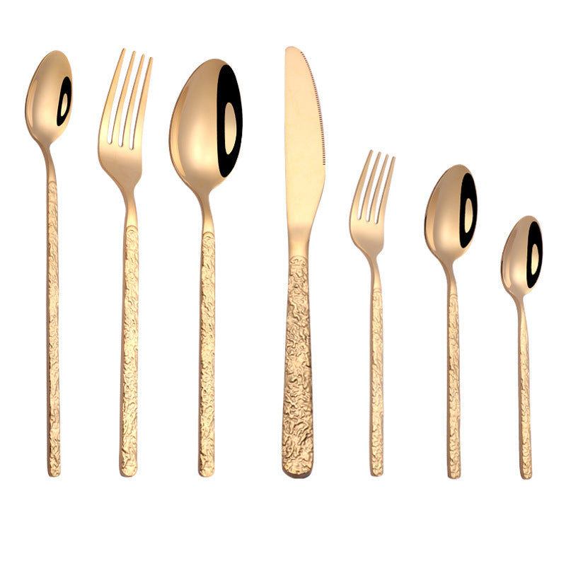 Premium Stainless Steel Steak Cutlery – Embossed Textured Handle for Elegant Western Dining