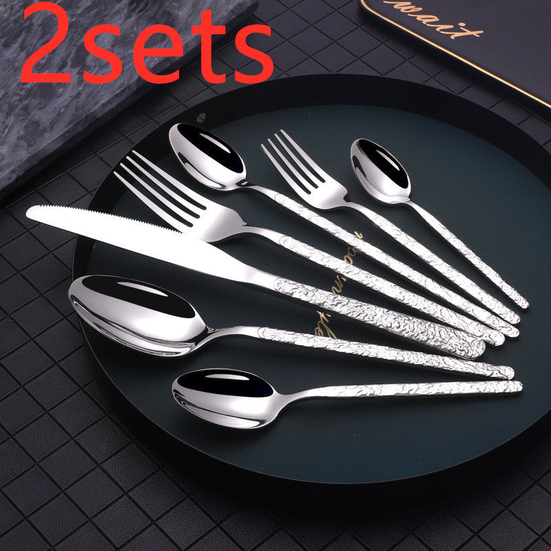 Premium Stainless Steel Steak Cutlery – Embossed Textured Handle for Elegant Western Dining