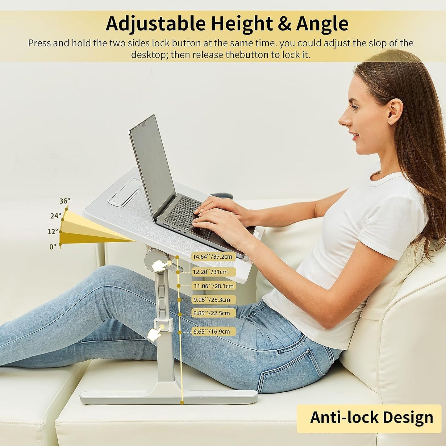 Adjustable Laptop Bed Desk with LED Lamp & Foldable Legs