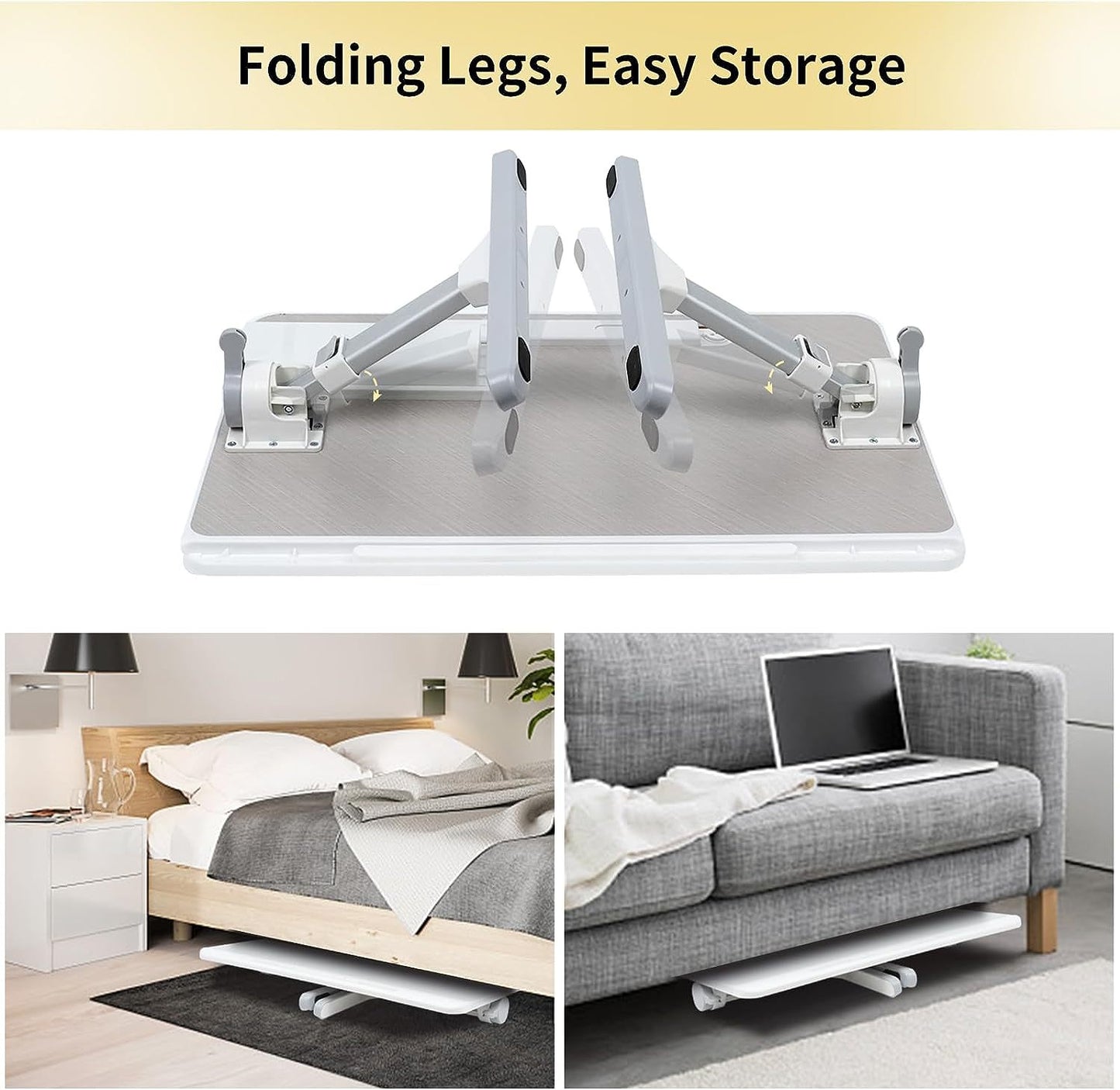 Adjustable Laptop Bed Desk with LED Lamp & Foldable Legs