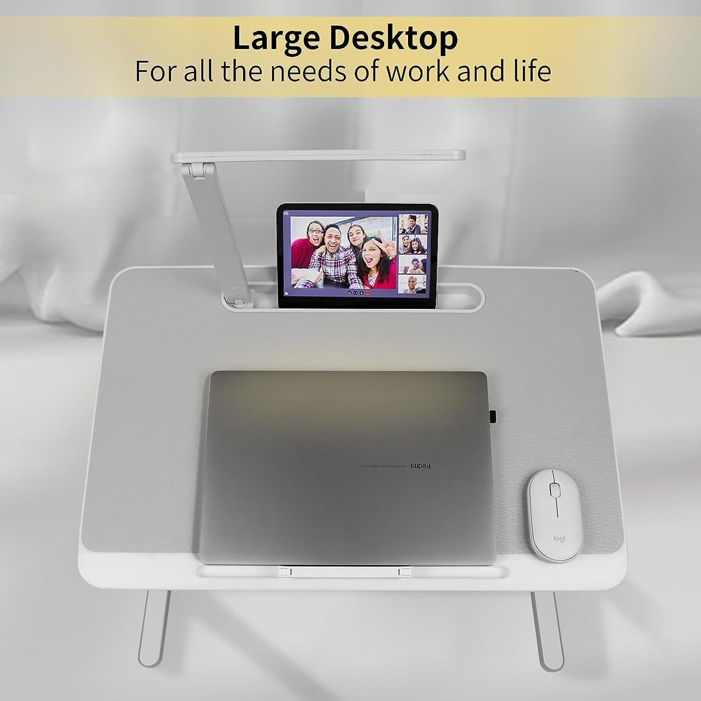 Adjustable Laptop Bed Desk with LED Lamp & Foldable Legs