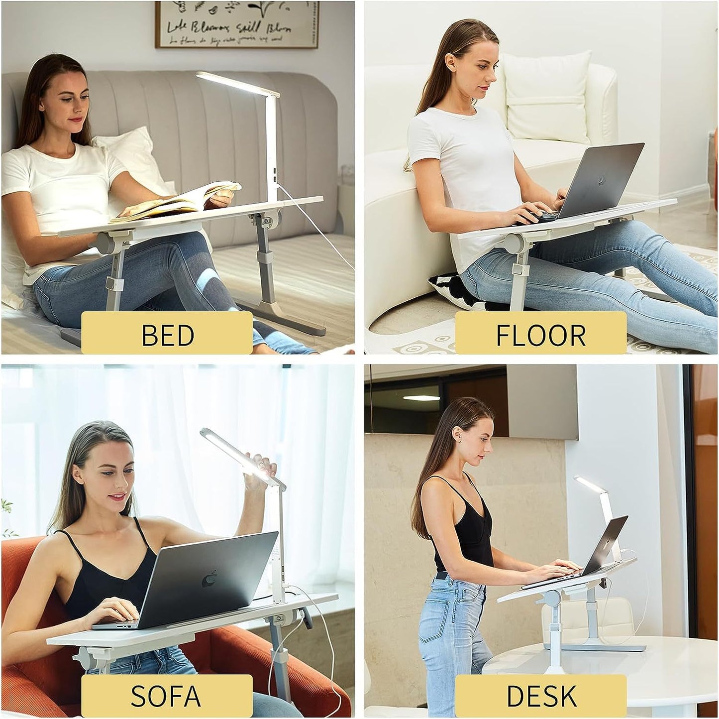 Adjustable Laptop Bed Desk with LED Lamp & Foldable Legs