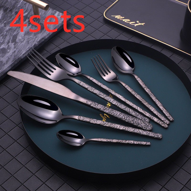 Premium Stainless Steel Steak Cutlery – Embossed Textured Handle for Elegant Western Dining