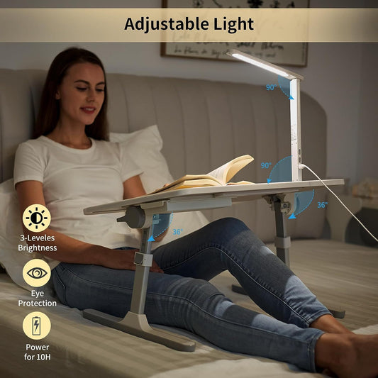Adjustable Laptop Bed Desk with LED Lamp & Foldable Legs