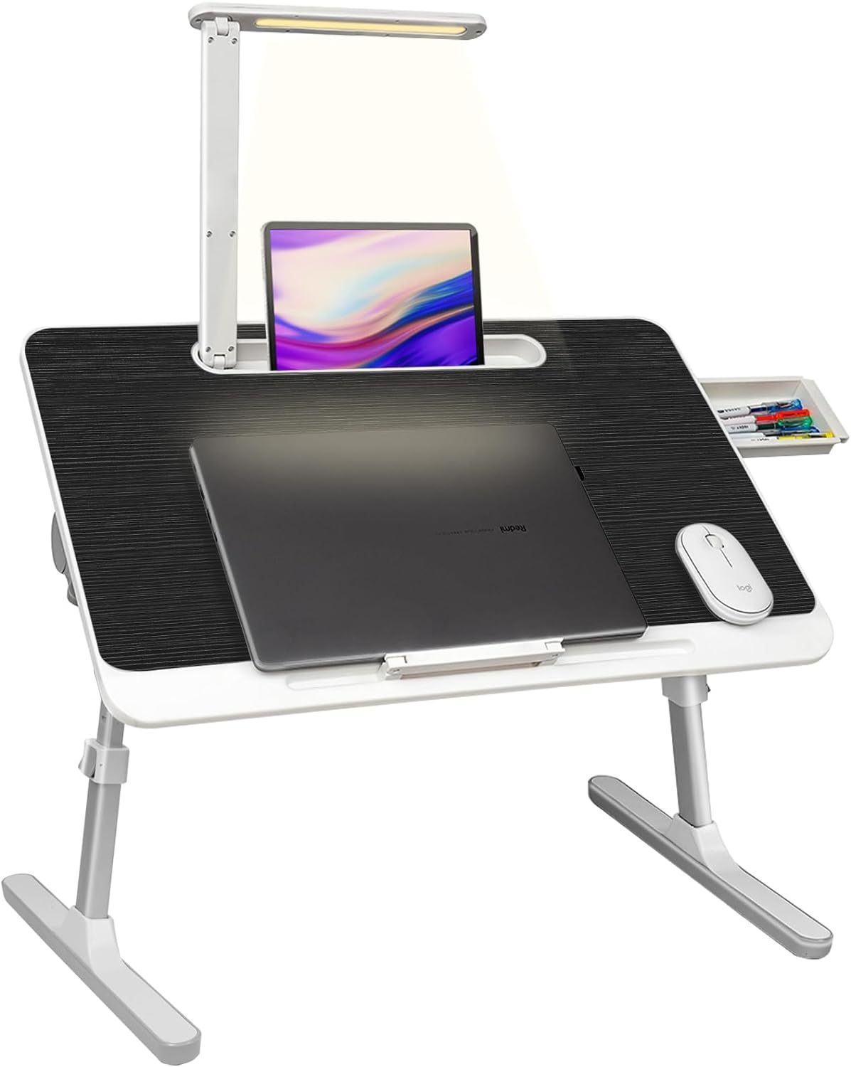 Adjustable Laptop Bed Desk with LED Lamp & Foldable Legs