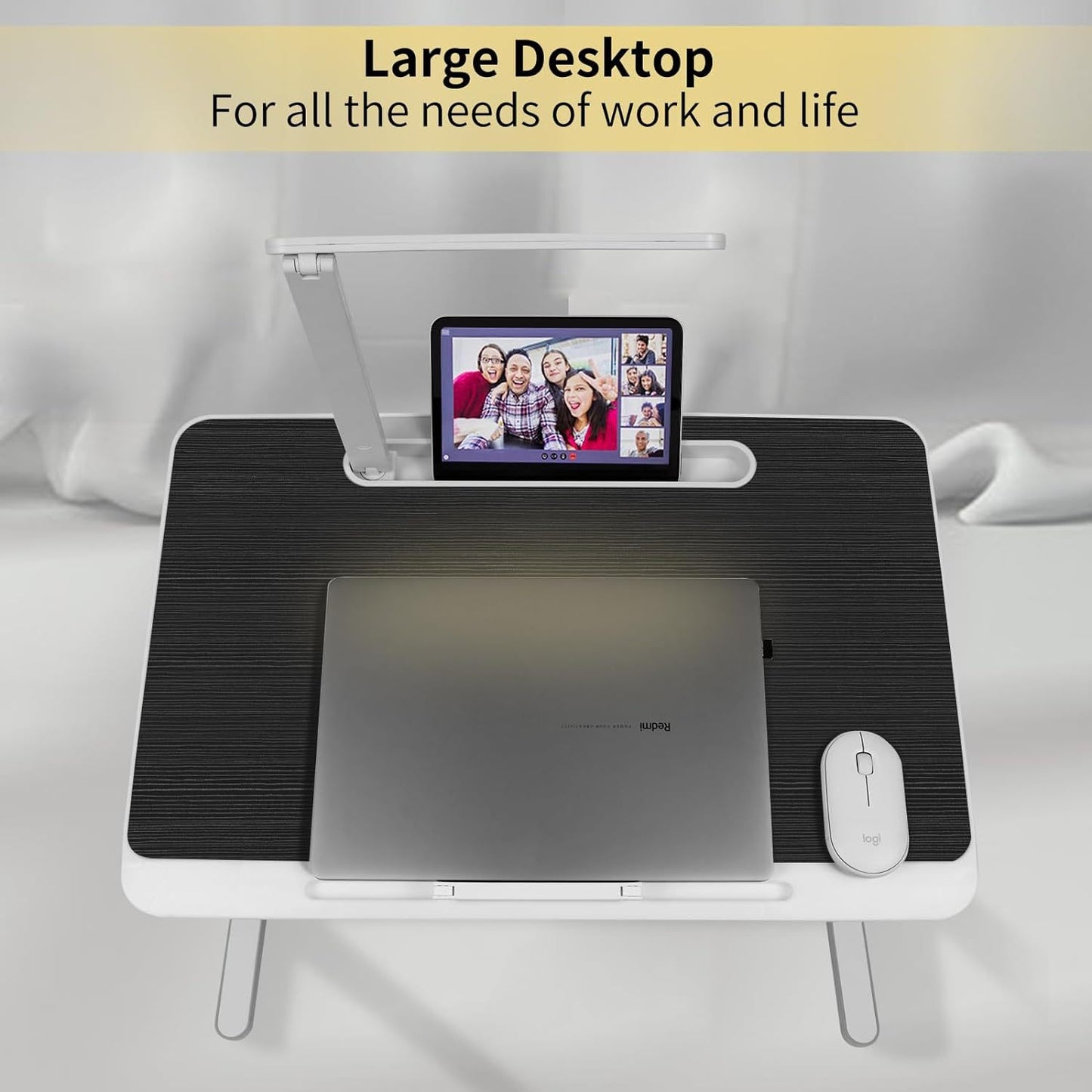 Adjustable Laptop Bed Desk with LED Lamp & Foldable Legs