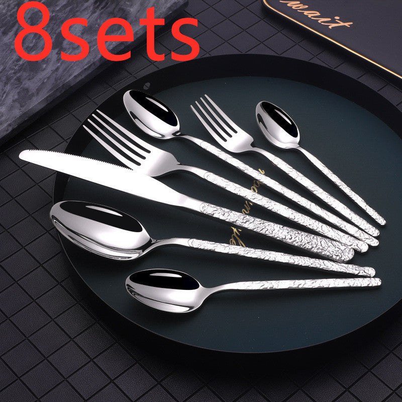Premium Stainless Steel Steak Cutlery – Embossed Textured Handle for Elegant Western Dining