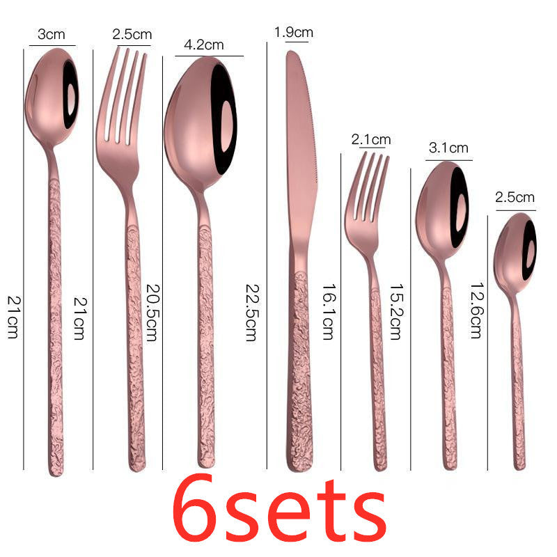 Premium Stainless Steel Steak Cutlery – Embossed Textured Handle for Elegant Western Dining