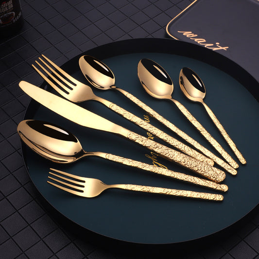 Premium Stainless Steel Steak Cutlery – Embossed Textured Handle for Elegant Western Dining