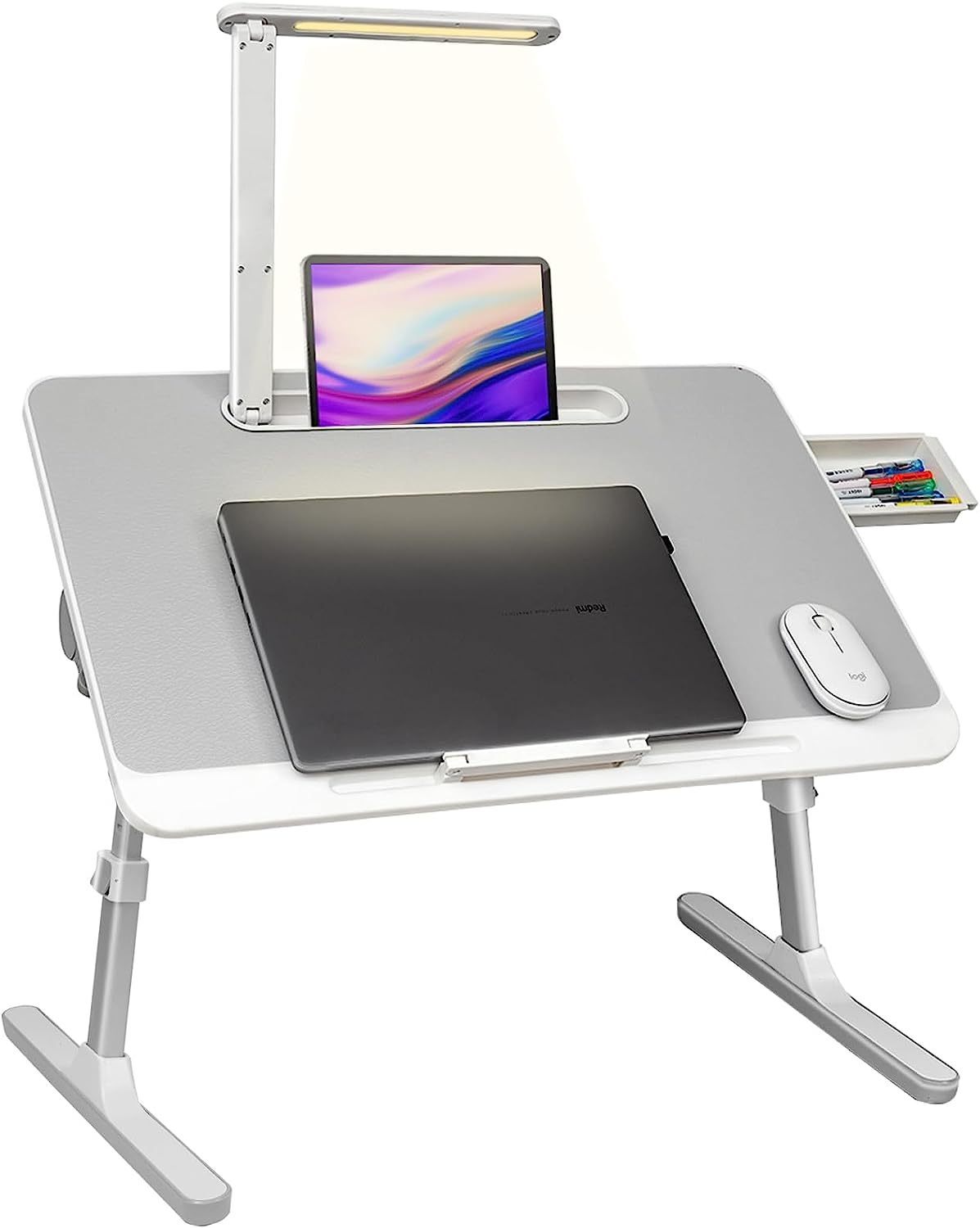Adjustable Laptop Bed Desk with LED Lamp & Foldable Legs