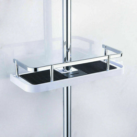 Adjustable Shower Pole Shelf – No-Drill Bathroom Organizer with Hooks