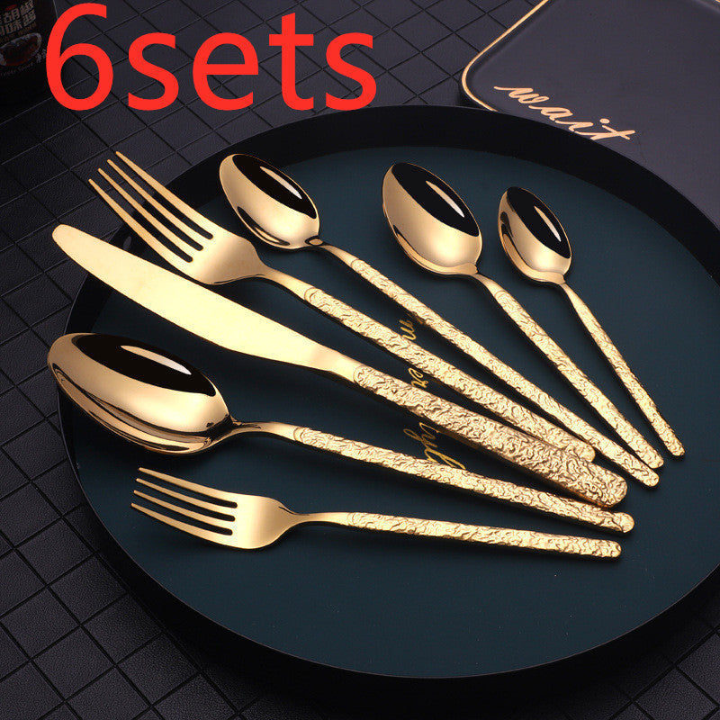 Premium Stainless Steel Steak Cutlery – Embossed Textured Handle for Elegant Western Dining