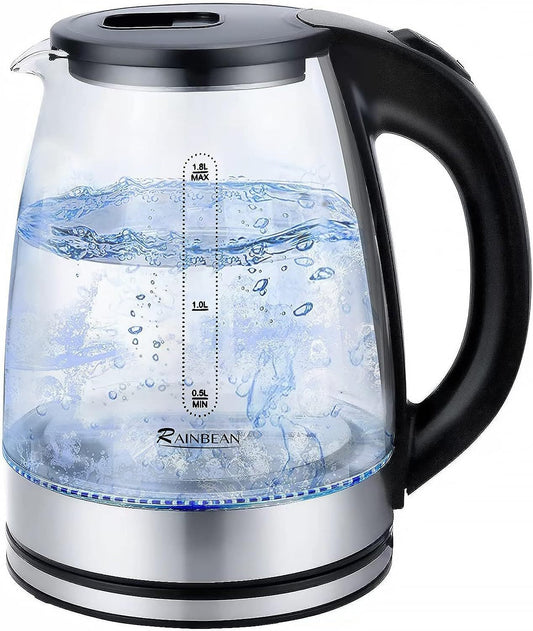 1.8L Glass Electric Kettle with Blue LED Illumination – Fast Boil, Auto Shut-Off, and Easy Clean