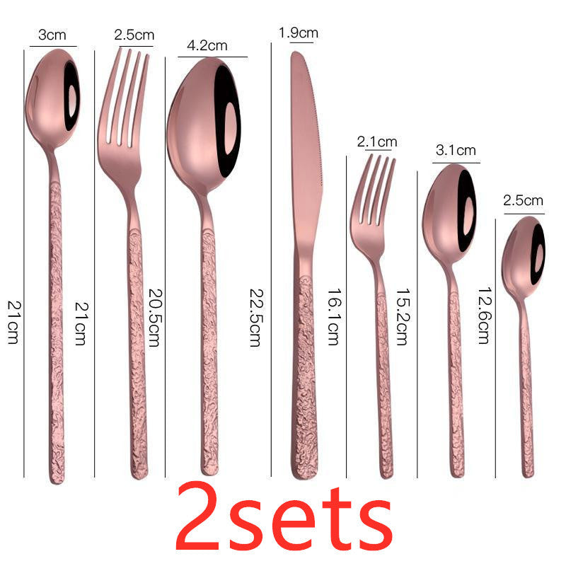 Premium Stainless Steel Steak Cutlery – Embossed Textured Handle for Elegant Western Dining